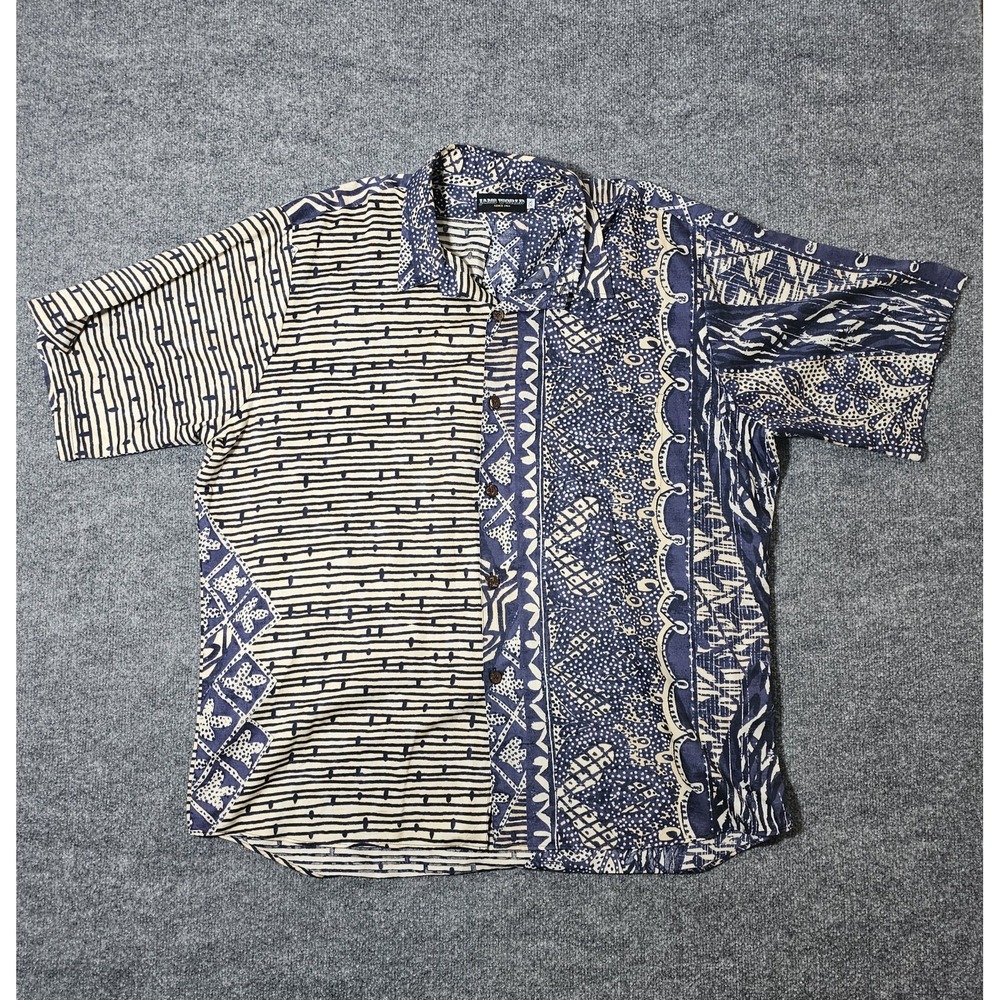 Vintage Jams World Shirt Mens 2XL Blue Floral Hawaiian Tropical Button Up USA